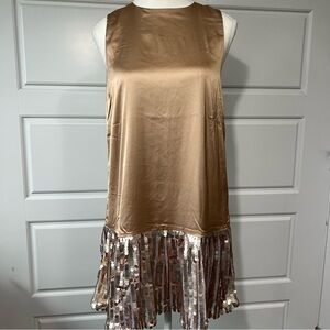 TCEC Sleeveless Dress Gold Sequin Flapper Cocktail Party Mini‎ Dress Small